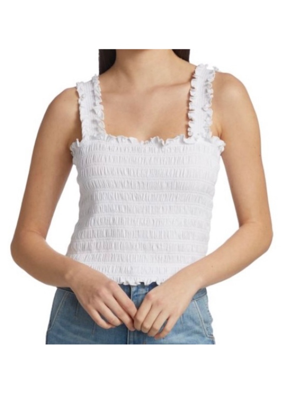 Veronica Beard White Smocked Ruffle Top sz Large
